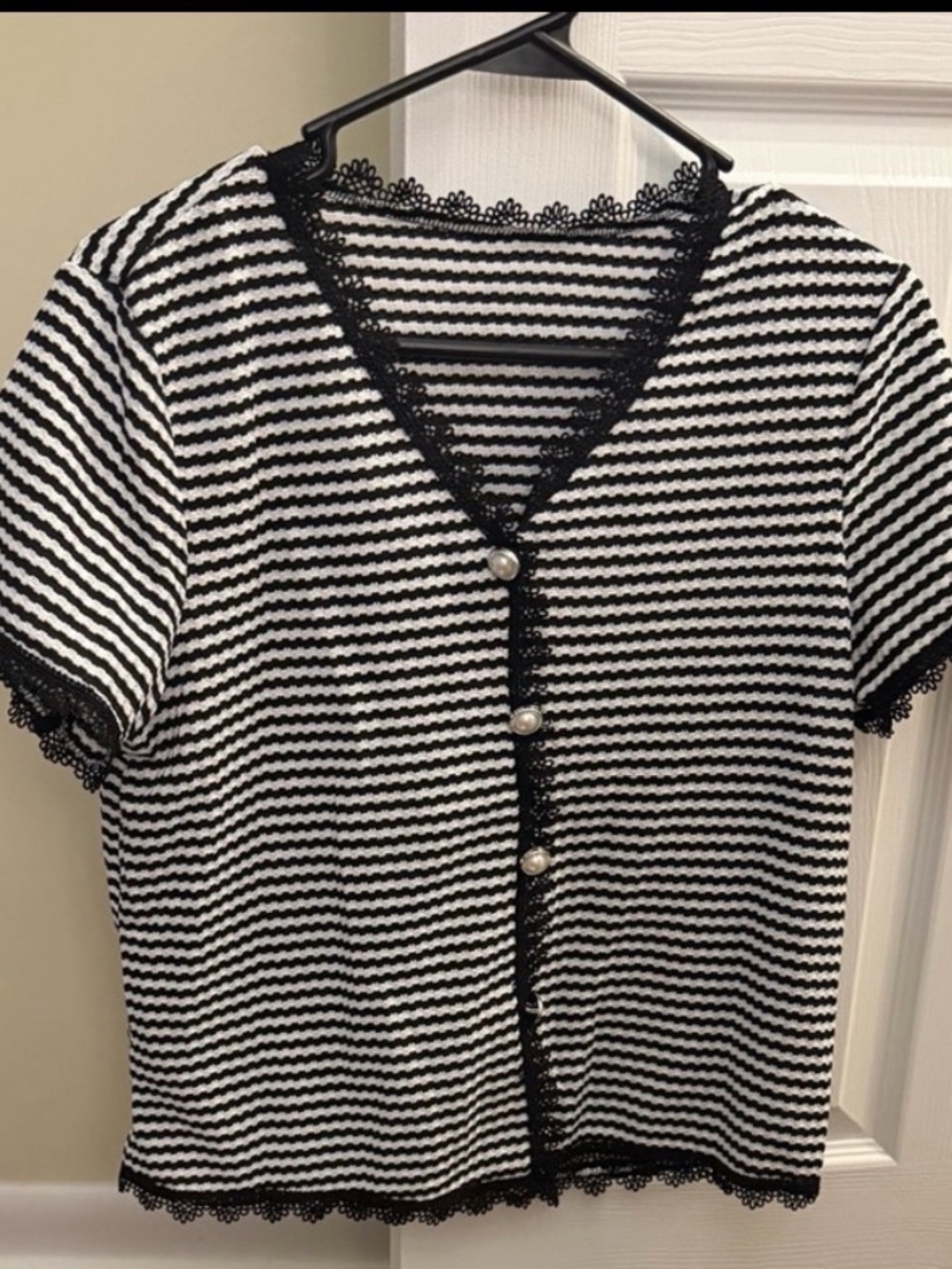 Striped V-Neck Button Front Top